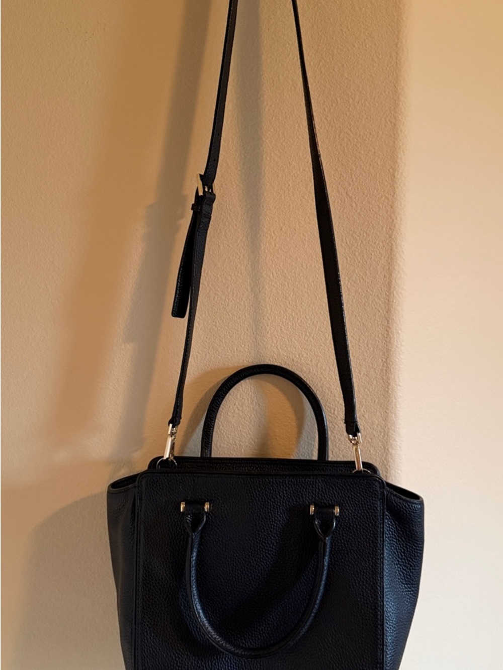 Kate Spade Kacy Chester Street Black Leather Satchel Bag with Crossbody Strap